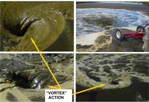 Vortex action created by pond stirrer.